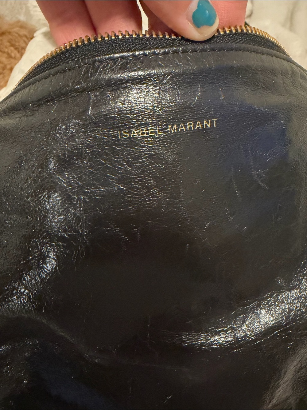 Isabel Marant Black Patent Leather Shoulder Bag with Logo Webbing Strap - Picture 3 of 5
